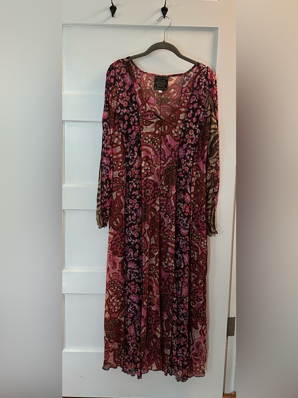 Johnny Was Pink & Burgundy Printed Maxi Dress